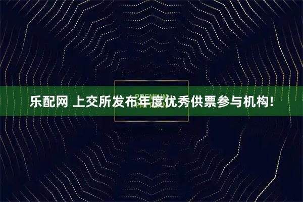 乐配网 上交所发布年度优秀供票参与机构!