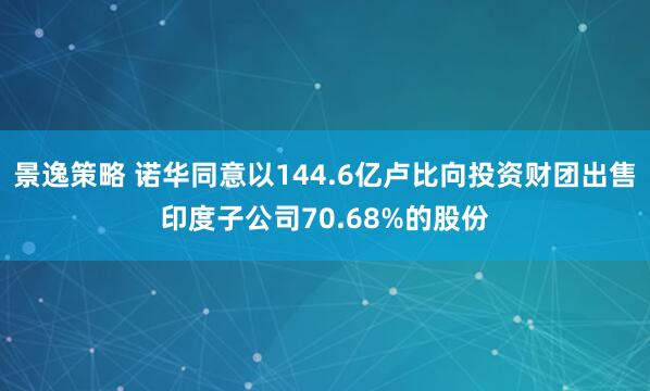 景逸策略 诺华同意以144.6亿卢比向投资财团出售印度子公司70.68%的股份
